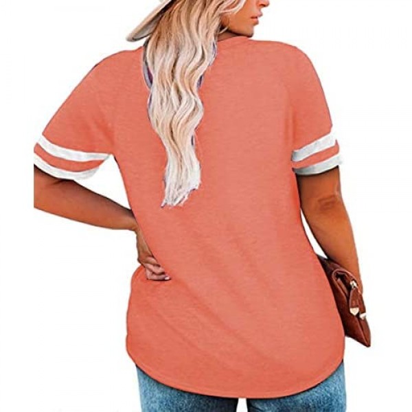Ritera Womens Plus-Size Tops Summer Loose Fit T Shirts Flowy Striped Short Sleeve Tee XL-5XL