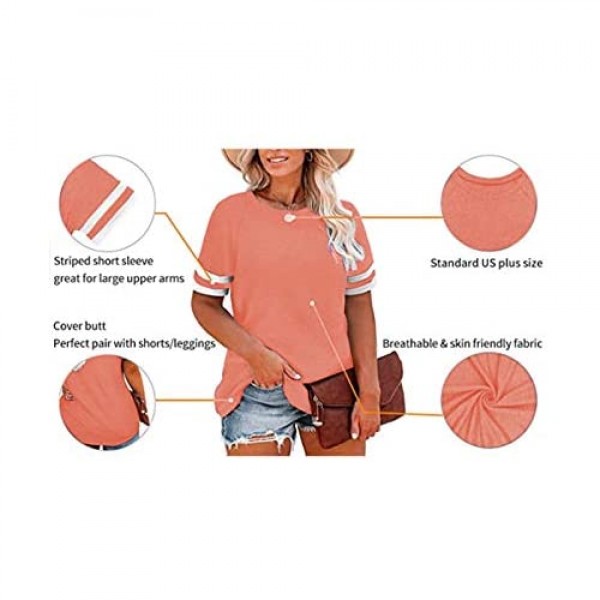 Ritera Womens Plus-Size Tops Summer Loose Fit T Shirts Flowy Striped Short Sleeve Tee XL-5XL