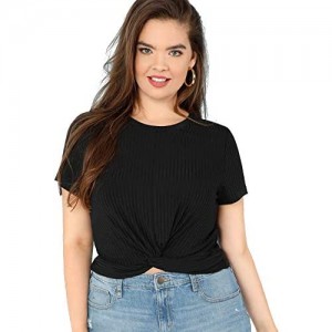 Romwe Women's Front Twist Short Sleeve Plus Size Crop T-Shirt Tops Blouse