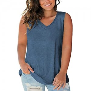 ROSRISS Plus Size Tank Tops for Women Summer Sleeveless T Shirts V Neck Tunics