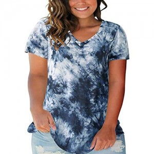 ROSRISS Plus Size Tops for Women Casual Summer T Shirts V Neck Short Sleeve Tunics