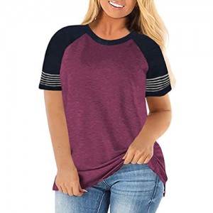 ROSRISS Plus-Size Tops for Women Long Sleeve Color Block Raglan Striped Shirts