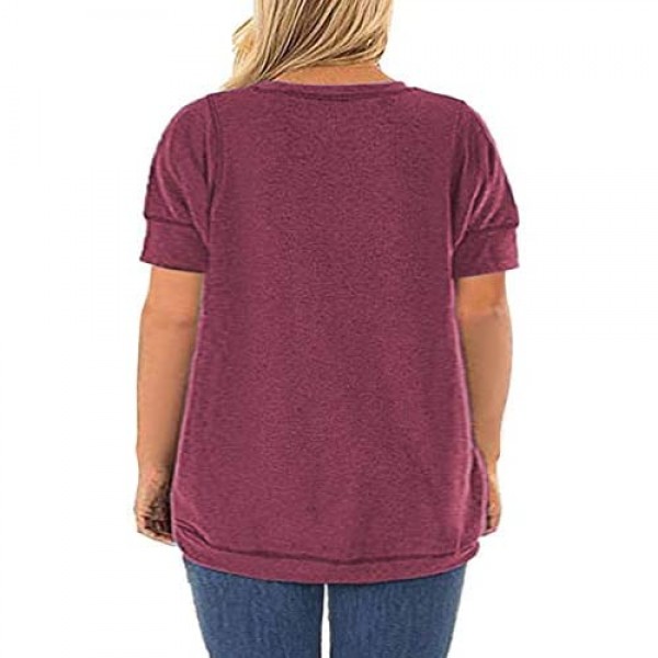 ROSRISS Womens Plus Size Tops Casual Short Sleeve Side Split Tunics Shirts