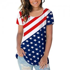 Sousuoty American Flag Shirt Women Short Sleeve Tops Scoop Neck Casual