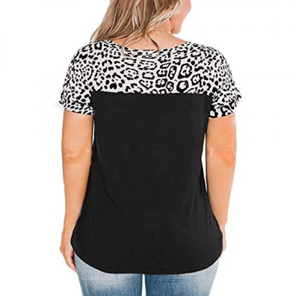 VISLILY Plus Size Tops for Women Short Sleeve Blouses Leopard Print Tunic Shirts