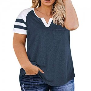 VISLILY Plus-Size Tops for Women Summer V Neck T Shirts Raglan Tees XL-4XL
