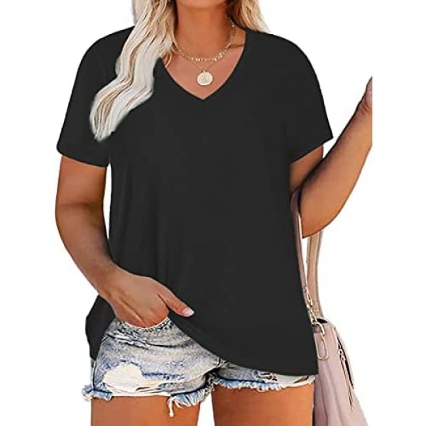 VISLILY Women Plus-Size Tops V Neck T Shirts Casual Summer Tunics Tee