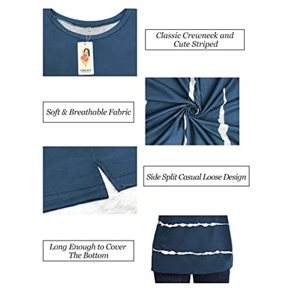 VISLILY Womens Plus-Size Tops Striped Summer T Shirts Side Split Tunics Tee