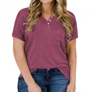VISLILY Womens Plus-Size Tops Summer Henley Shirts Buttons up Blouses with Pocket
