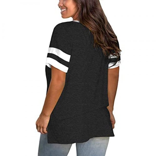 VISLILY Womens Plus-Size Tops V Neck Summer T Shirts Striped Short Sleeve Tunic