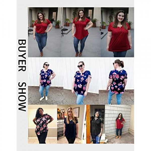 VOGRACE Plus-Size Tops for Women Summer Henley Shirts Flowy Tunics Tee
