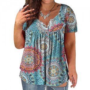 VOGRACE Plus-Size Tops for Women Summer Henley Shirts Flowy Tunics Tee