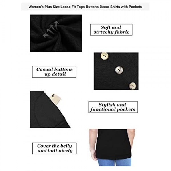 VOGRACE Womens Plus-Size Summer Tops Button Up T Shirts with Pockets