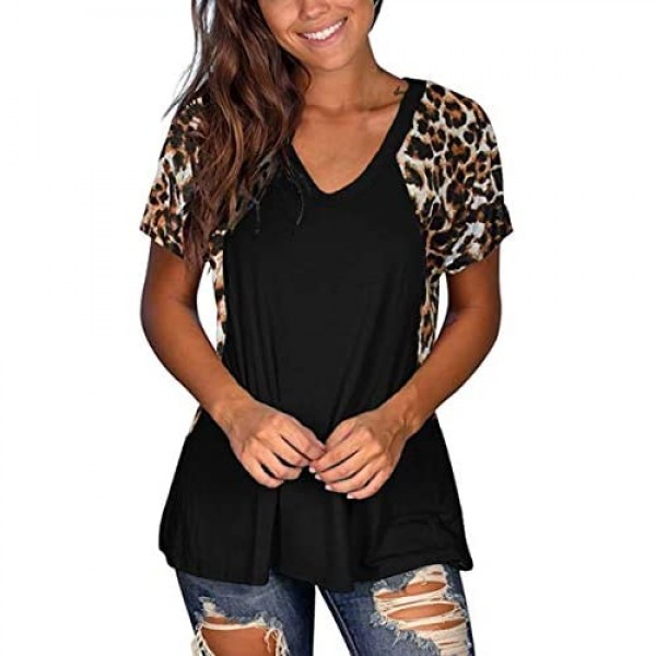 Woman Casual Tops Long Sleeve Leopard Print Patchwork Plus Size T-Shirt Blouses