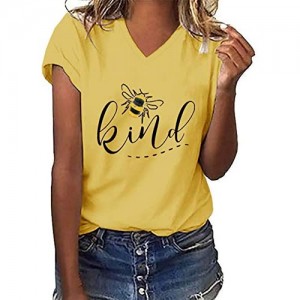Womens Be Kind Graphic Tees V Neck Cute Printed Summer Casual T Shirts Tops