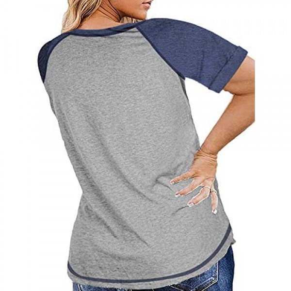 Women's Plus Size Tops Summer Crewneck Short Sleeve Tshirts Raglan Tees
