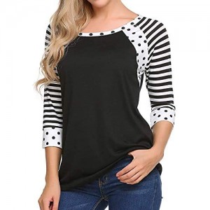 Zeagoo Women's Polka Dots Shirt Striped 3/4 Sleeve Casual Scoop Neck Tops Tee S-XXXL