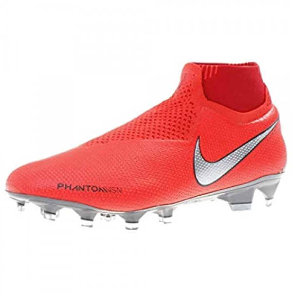 Nike Men's Phantom Vision Elite DF FG Soccer Cleats (Bright Crimson/Metallic Silver)