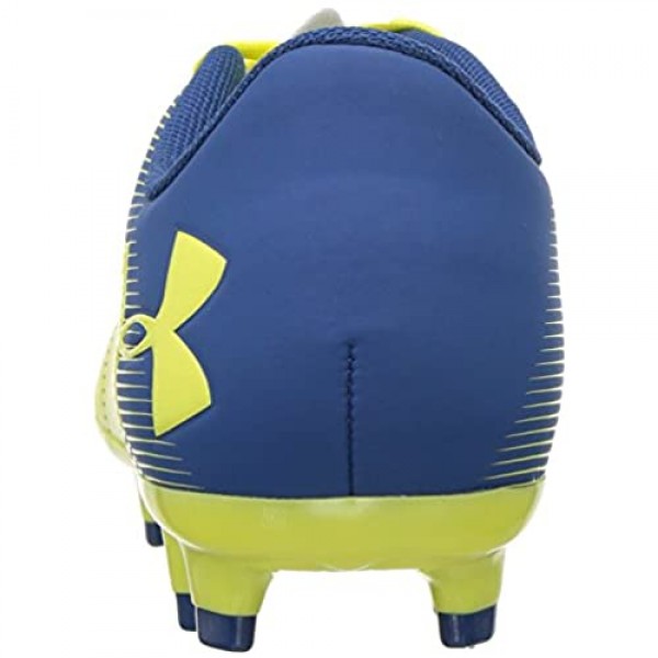 Under Armour Kids' Spotlight DL Jr. Firm Ground Soccer Shoe Tokyo Lemon (300)/Moroccan Blue 2.5