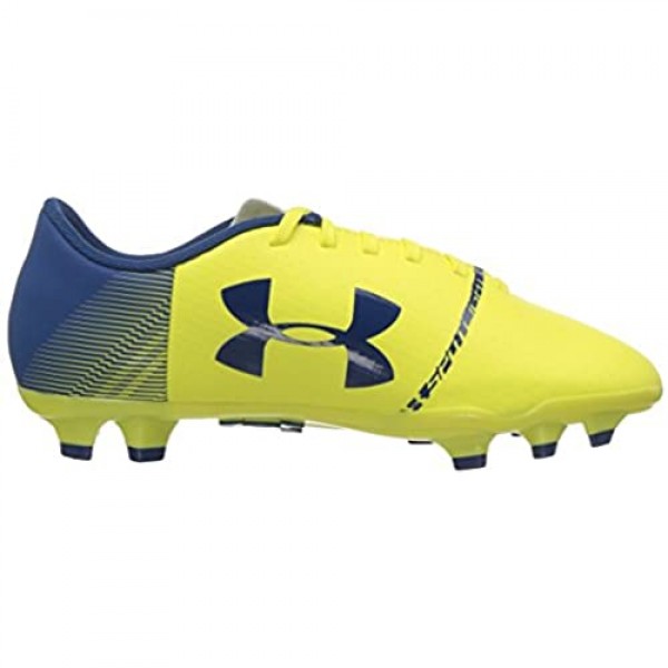 Under Armour Kids' Spotlight DL Jr. Firm Ground Soccer Shoe Tokyo Lemon (300)/Moroccan Blue 2.5