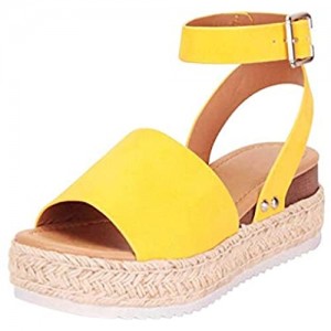 YOCheerful Women's Sandals Casual Rubber Sole Studded Wedge Shoes Buckle Ankle Strap Open Toe Sandals