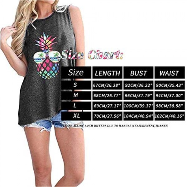 ASTANFY Women Pineapple Sunglasses Beach Tank Tops Funny Graphic Vest Casual Summer Sleeveless Tee Shirts