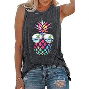 ASTANFY Women Pineapple Sunglasses Beach Tank Tops Funny Graphic Vest Casual Summer Sleeveless Tee Shirts