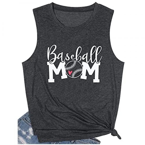 Baseball Mom Tank Tops Women Casual Sleeveless Tee Shirt Letter Print Summer Tops