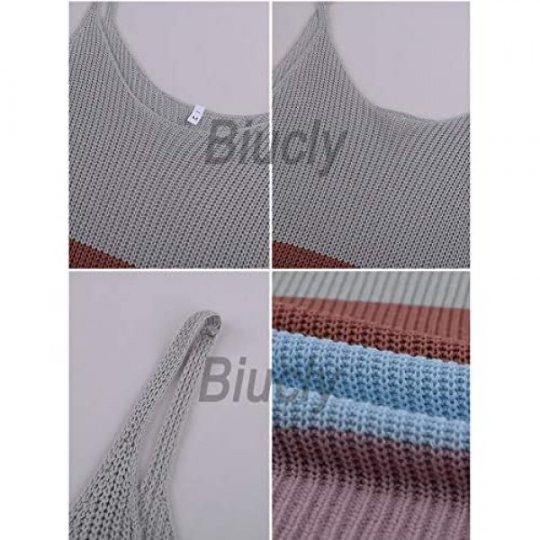 Biucly Women's Scoop Neck Tank Tops Knit Shirts Casual Loose Sleeveless Camis Sweater Blouses(S-2XL)