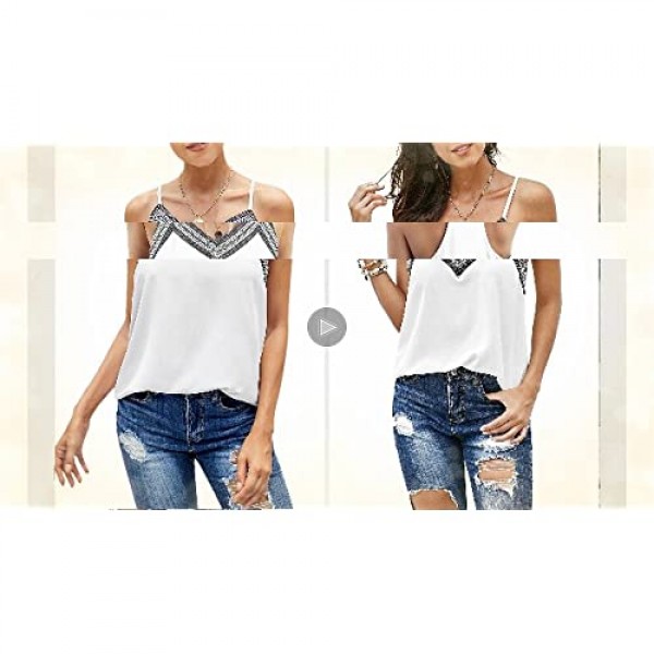 BLENCOT Women's V Neck Strappy Embroidery Tank Tops Loose Casual Sleeveless Shirts Blouses