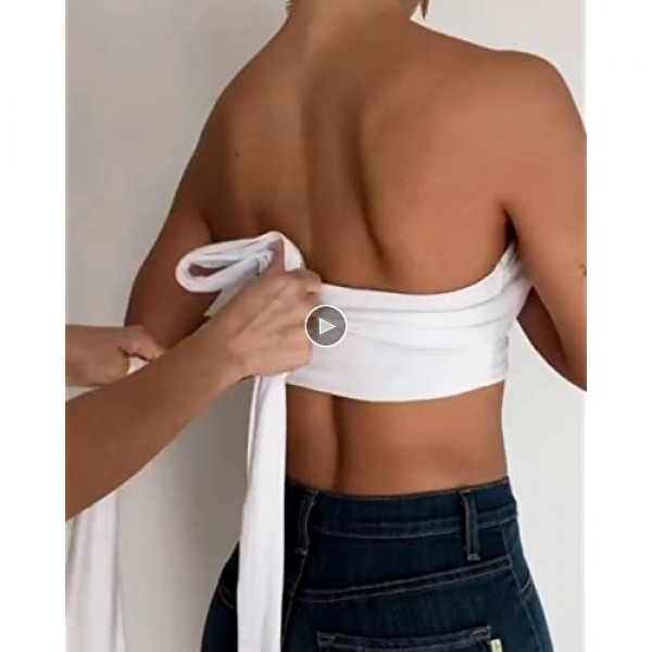 Elfurie Women's Criss Cross Halter Wrap Top Wrap Cutout Crop Top Sexy Tie Back Strappy Bandage Y2K Multi Way