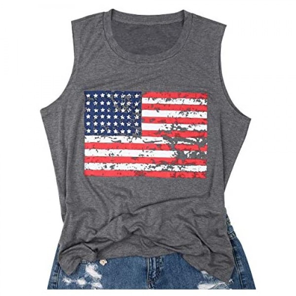 FAYALEQ American Flag Print Tank Tops Women USA Stars Stripes Patriotic T Shirt Summer Loose Vest Tees