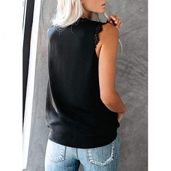 HARHAY Women's V Neck Lace Trim Casual Tank Tops Sleeveless Blouses Shirts