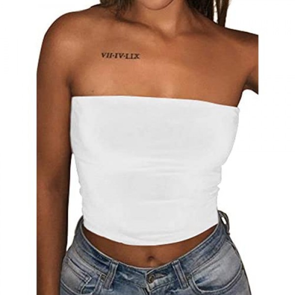 LAGSHIAN Women's Sexy Crop Top Sleeveless Stretchy Solid Strapless Tube Top