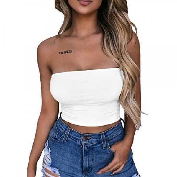 LAGSHIAN Women's Sexy Crop Top Sleeveless Stretchy Solid Strapless Tube Top