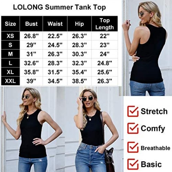 LOLONG Womens Summer Tank Tops Basic Round Neck T-Shirt Slim Ribbed Sleeveless Top