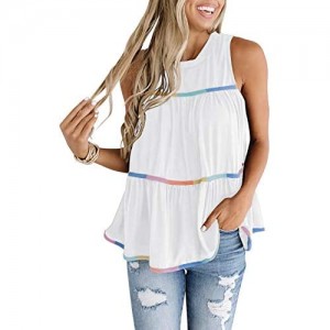 MIHOLL Women's Babydoll Tops Sleeveless Summer Casual Loose T Shirt Flowy Tank Top