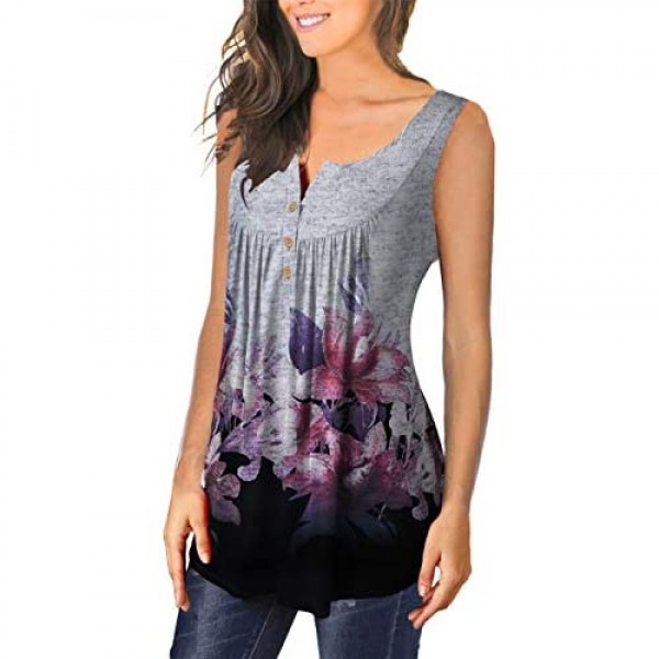 MODARANI Sleeveless Tank Top for Women Casual Loose Fitting Shirts V Neck & U Neck Tunics Floral Printed