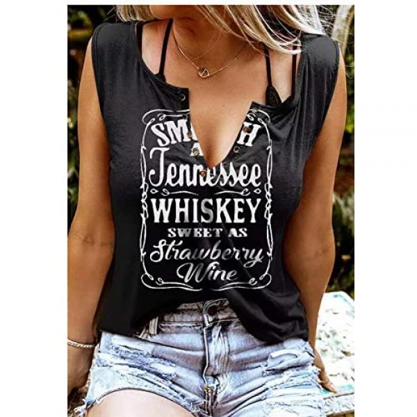 Smooth As Tennessee Whiskey Sweet As Strawberry Wine Shirt Ring Hole Sleeveless V-Neck Tank Top Womens Country Music Tee