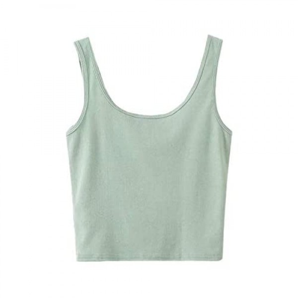 SweatyRocks Women's Sleeveless Casual Ribbed Knit Shirt Basic Crop Tank Top