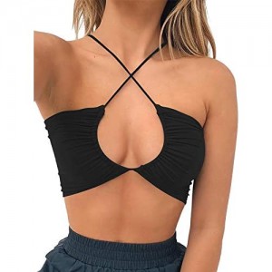 TOB Women's Sexy Criss Cross Lace Up Sling Basic Bow Tie Crop Top