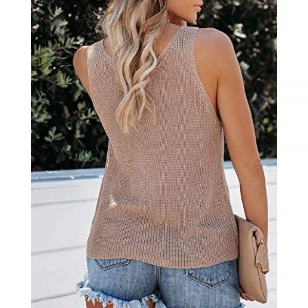 Tutorutor Womens Sleeveless V Neck Sweater Vest Summer Fall Knitted Loose Cami Tank Tops