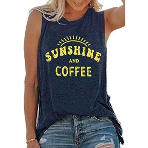 Umsuhu Sunshine and Coffee Tank Casual Summer Graphic Tank Tops for Women Sleeveless Graphic Tank Tops Tee Shirts