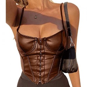 Women Leather Corset Top Y2k