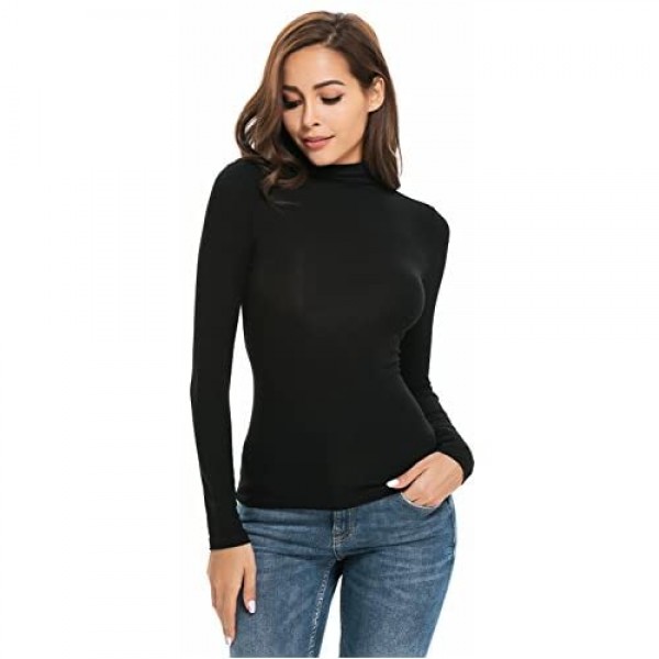 Womens Long Sleeve Mock Turtleneck Stretch Fitted Underscrubs Layer Tee Tops