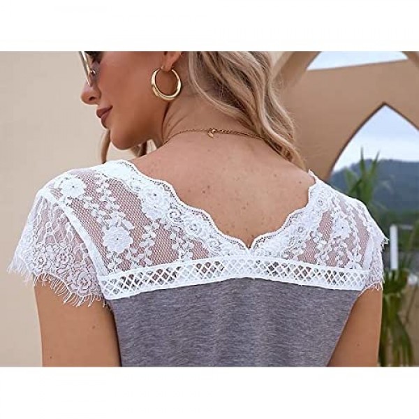 XIEERDUO Womens Lace Tank Tops V Neck Summer Tops Casual Sleeveless Shirts Side Split