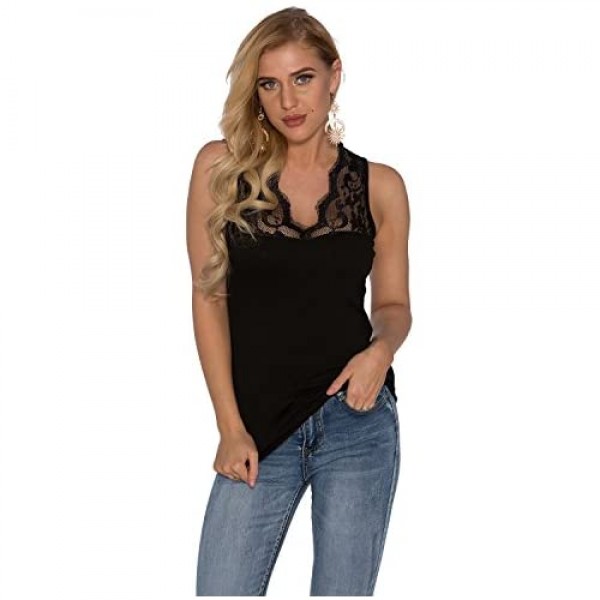 YOINS Women Camis Shirts Tanks Top Basic Sexy V Neck Sleeveless Slimming Lace Details Vest