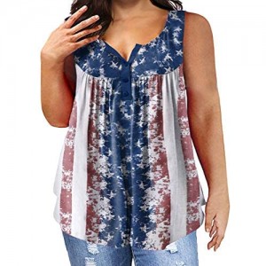 Yskkt Womens Plus Size V Neck Henley Tank Tops Summer Sleeveless Buttons Up Pleated Flowy Casual Tunic Tops