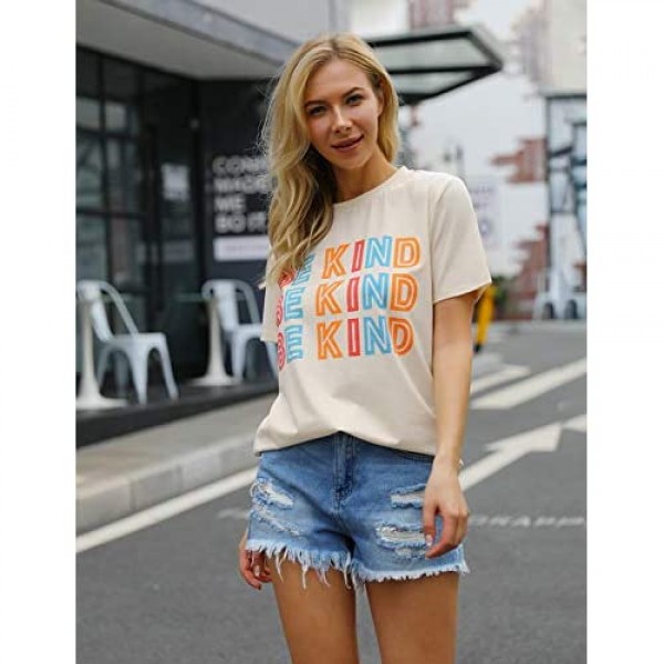 Blooming Jelly Women's Cute Short Sleeve Top Be Kind Letter Print Graphic Casual Basic T Shirts