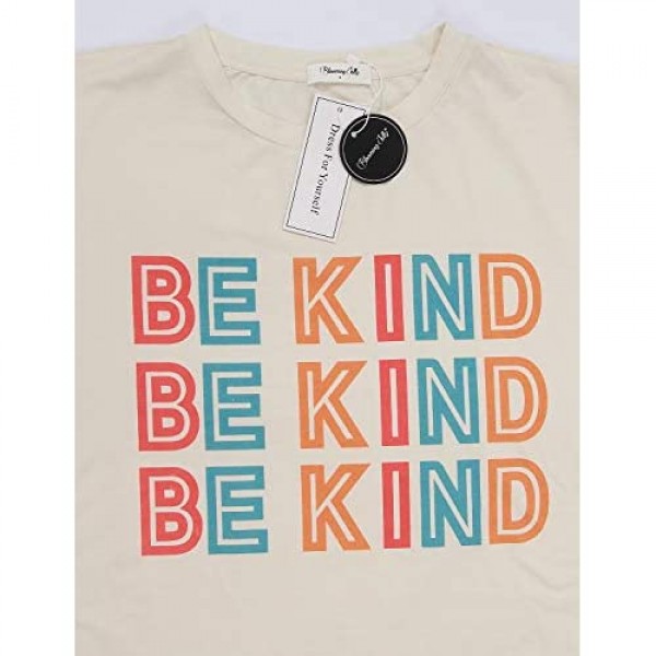 Blooming Jelly Women's Cute Short Sleeve Top Be Kind Letter Print Graphic Casual Basic T Shirts